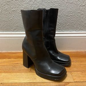 90s Y2K square toed platform black boots